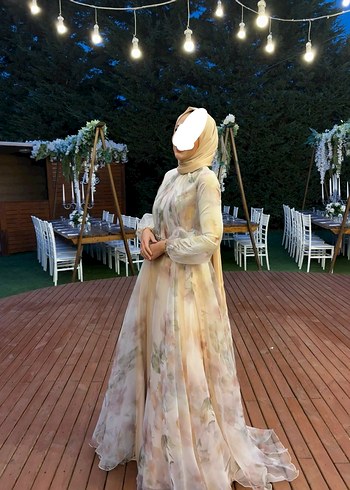 Ayşegül kalelio Pembe Çiçek Desenli Uzun Bohem Abiye - Görsel 5