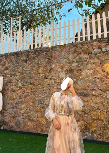 Ayşegül kalelio Pembe Çiçek Desenli Uzun Bohem Abiye - Görsel 4