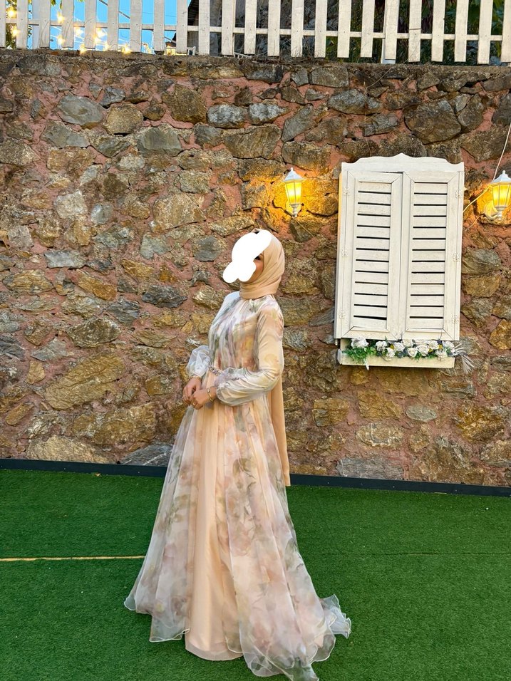 Ayşegül kalelio Pembe Çiçek Desenli Uzun Bohem Abiye - Görsel 3