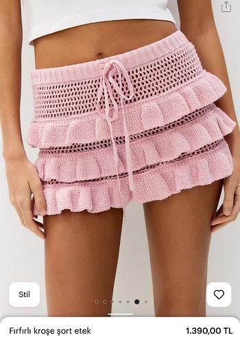 Pembe Fırfırlı Mini Triko Etek