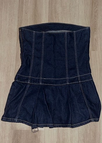 Kadın Kot Straplez Mini Elbise - Görsel 2