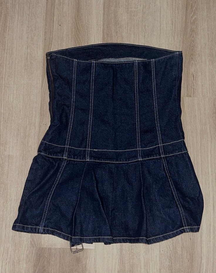 Kadın Kot Straplez Mini Elbise - Görsel 2