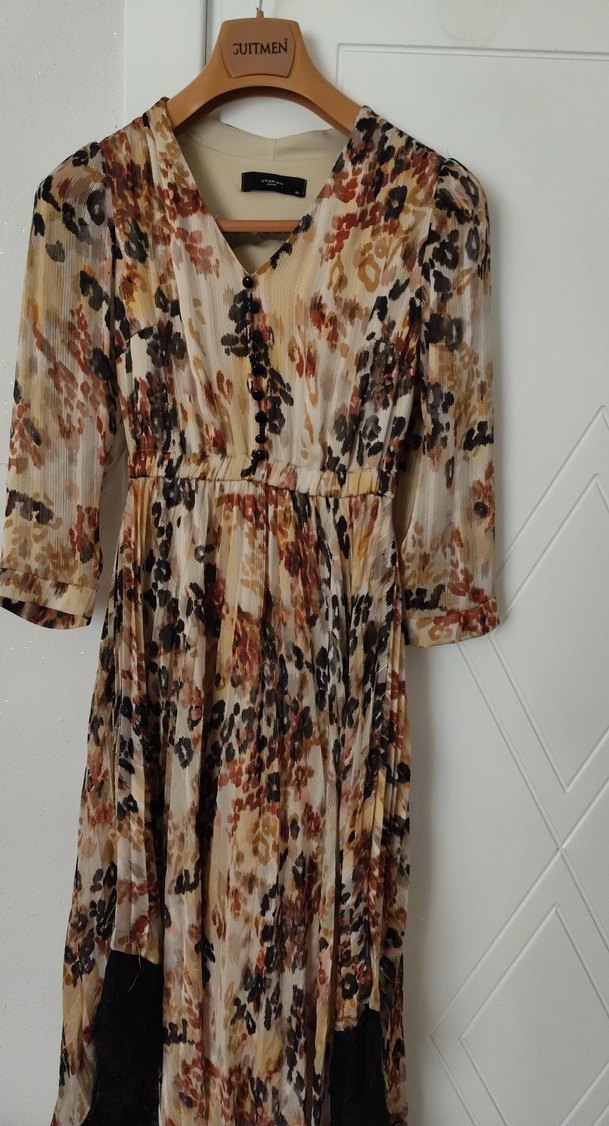 Bej Bağcıklı Uzun Bohem Elbise - Görsel 3