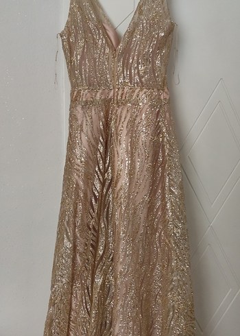 Bej Payetli Uzun Abiye Elbise - Görsel 6