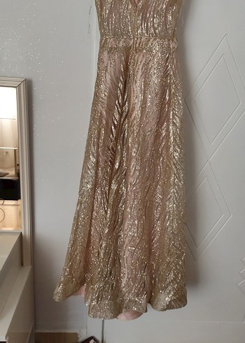 Bej Payetli Uzun Abiye Elbise - Görsel 8