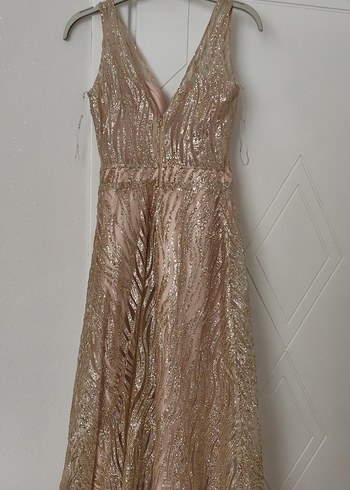 Bej Payetli Uzun Abiye Elbise - Görsel 5