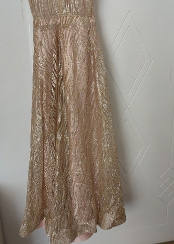 Bej Payetli Uzun Abiye Elbise - Görsel 7