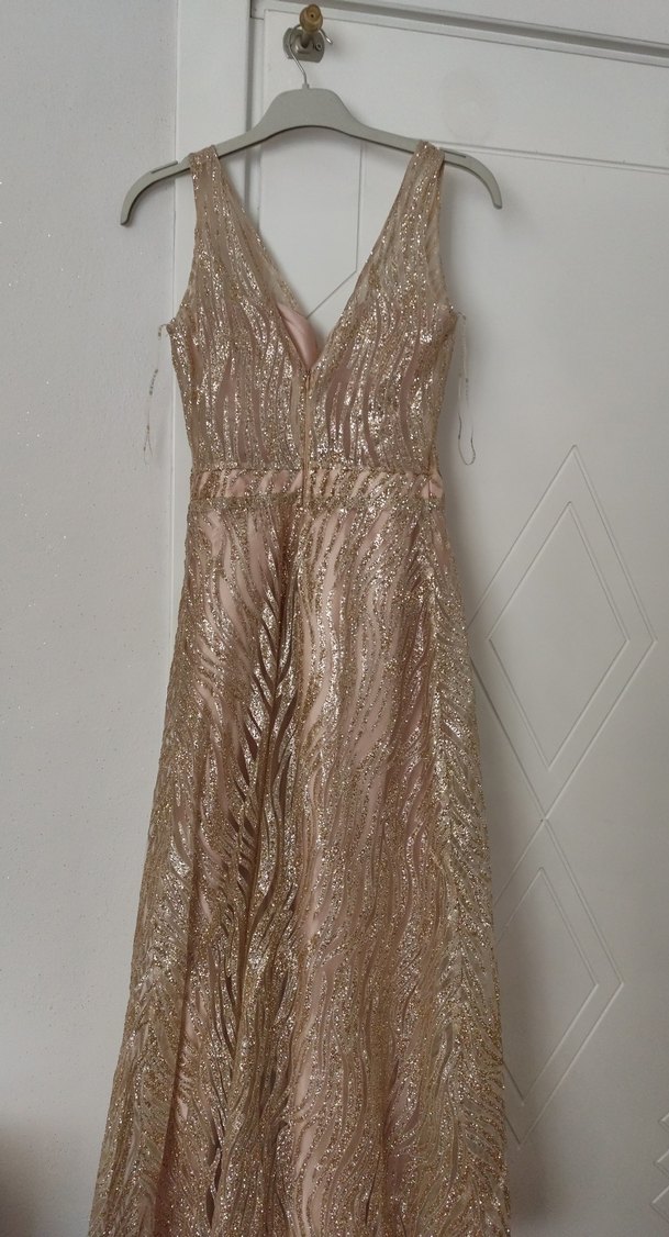 Bej Payetli Uzun Abiye Elbise - Görsel 5