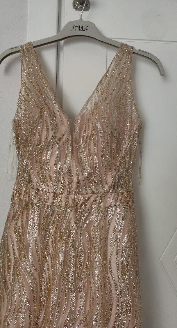 Bej Payetli Uzun Abiye Elbise - Görsel 4