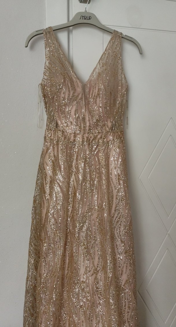 Bej Payetli Uzun Abiye Elbise - Görsel 3