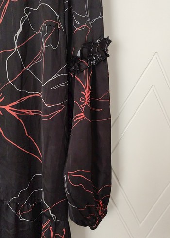 Bohem Siyah Çiçek Desenli Uzun Elbise - Görsel 4