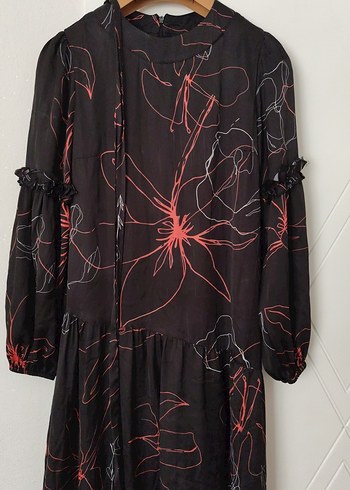 Bohem Siyah Çiçek Desenli Uzun Elbise - Görsel 3