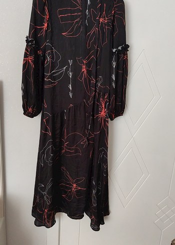 Bohem Siyah Çiçek Desenli Uzun Elbise - Görsel 5