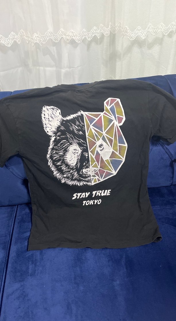 Siyah Baskılı Kısa Kollu Oversize Tişört - Görsel 2