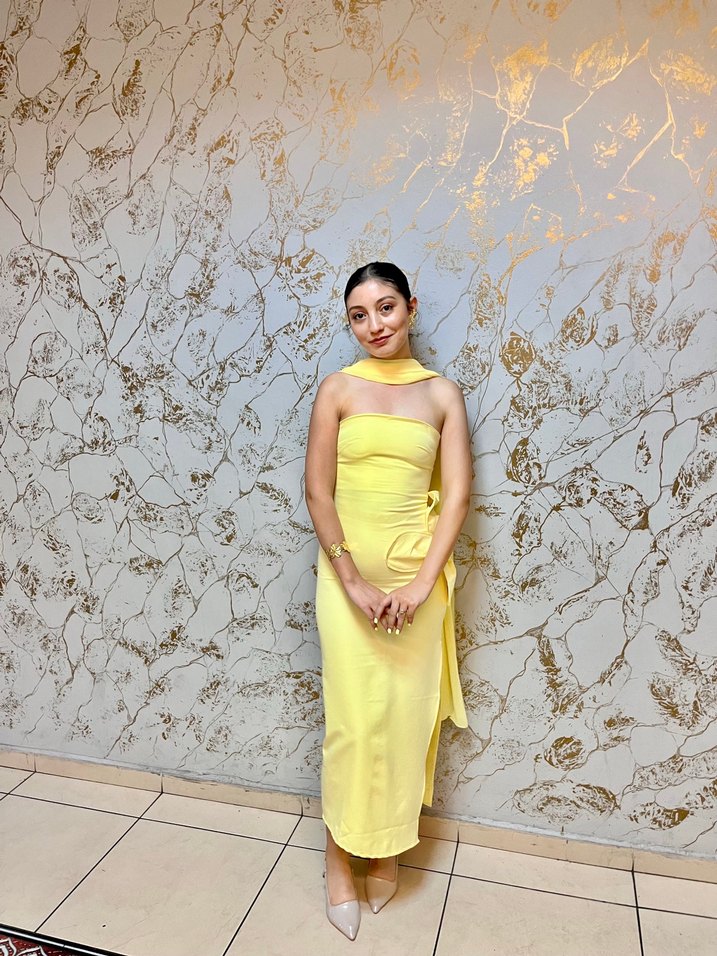 Sarı uzun  Straplez Kadın Elbise şal ile birlikte verilir - Görsel 2