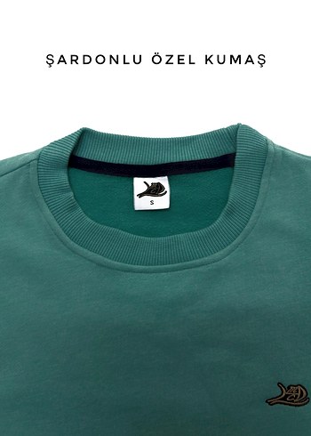 Yeşil Unisex Bisiklet Yaka Sweatshirt - Görsel 2