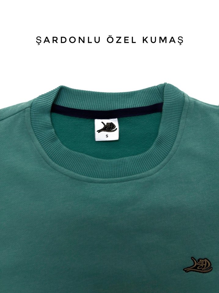 Yeşil Unisex Bisiklet Yaka Sweatshirt - Görsel 2