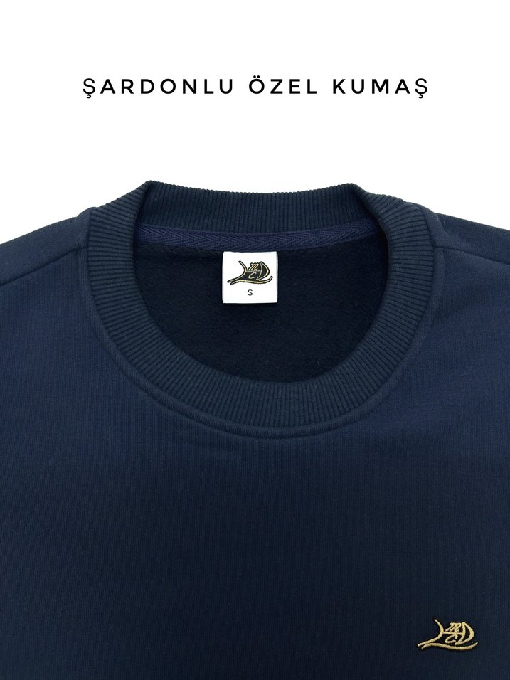 Lacivert Unisex Bisiklet Yaka Sweatshirt - Görsel 2