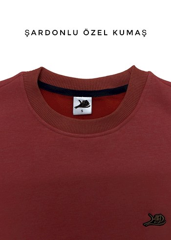 Kırmızı Unisex Bisiklet Yaka Sweatshirt - Görsel 2