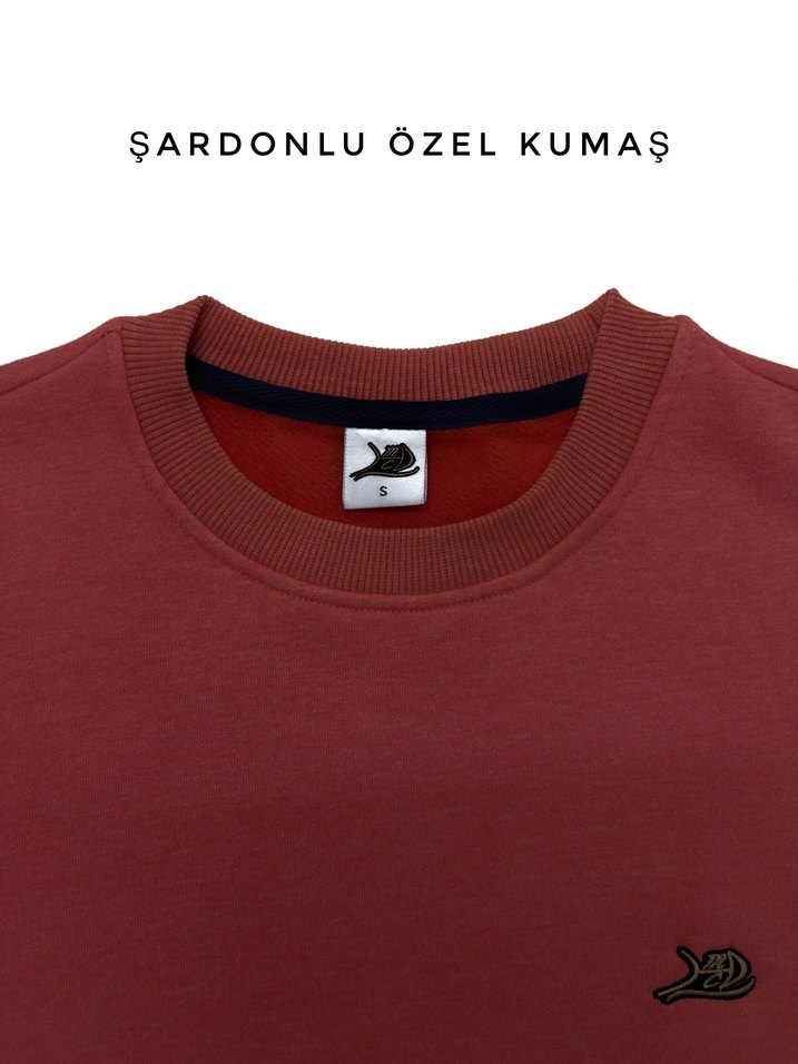 Kırmızı Unisex Bisiklet Yaka Sweatshirt - Görsel 2