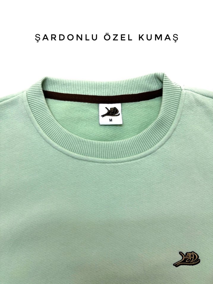 Su Yeşili Unisex Bisiklet Yaka Sweatshirt - Görsel 2