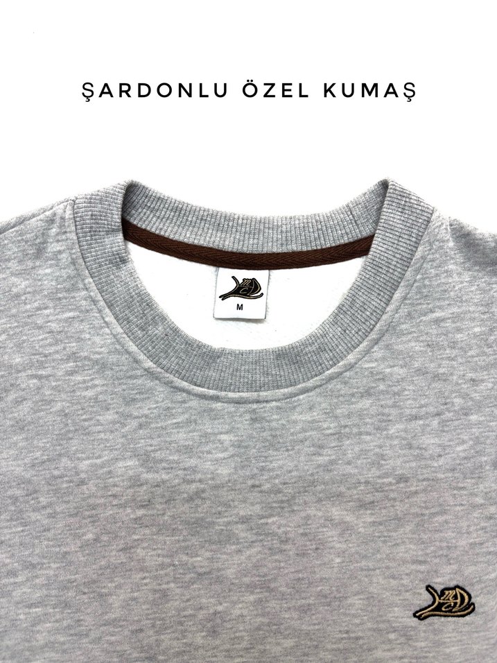 Gri Unisex Bisiklet Yaka Sweatshirt - Görsel 2