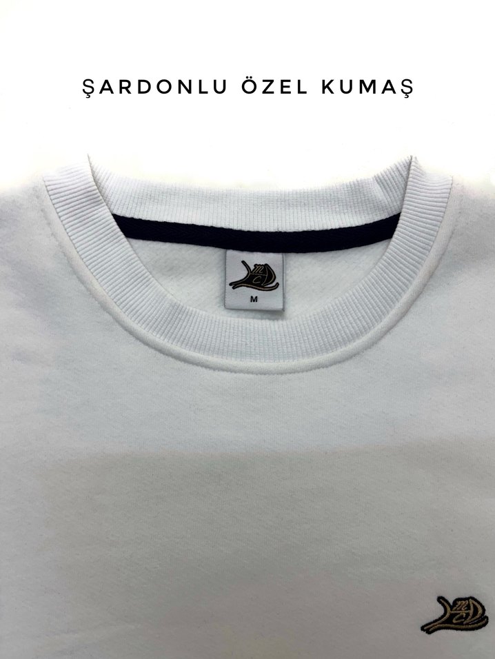 Beyaz Unisex Bisiklet Yaka Sweatshirt - Görsel 2