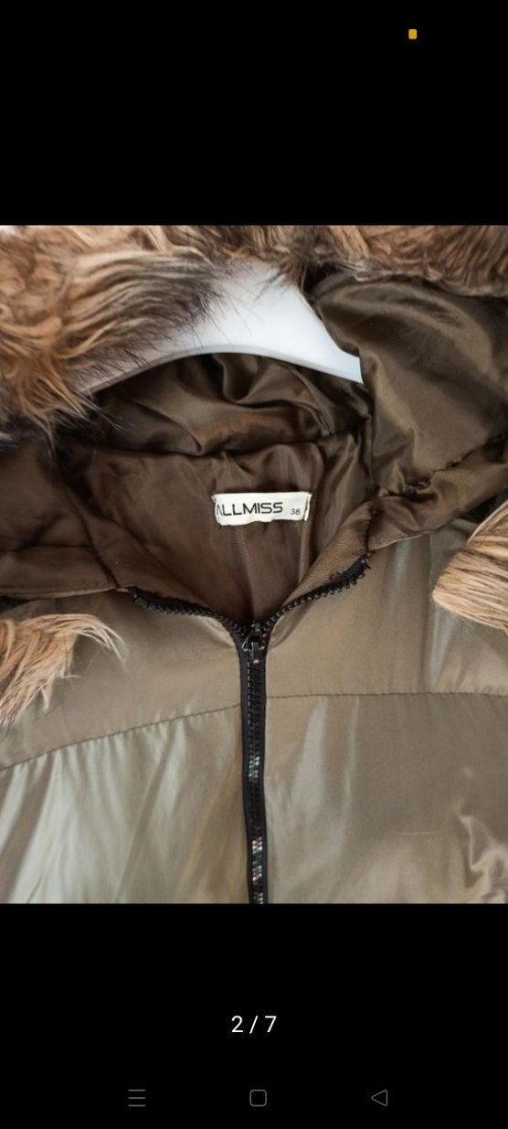 Kürk Detaylı Uzun haki Kadın Kışlık Mont - Görsel 2