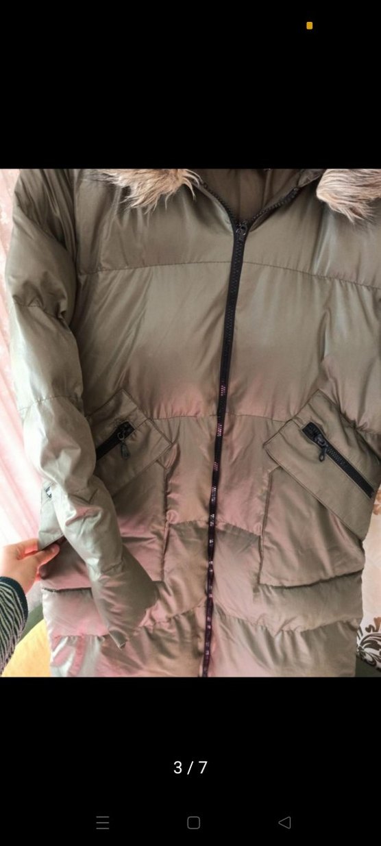 Kürk Detaylı Uzun haki Kadın Kışlık Mont - Görsel 5