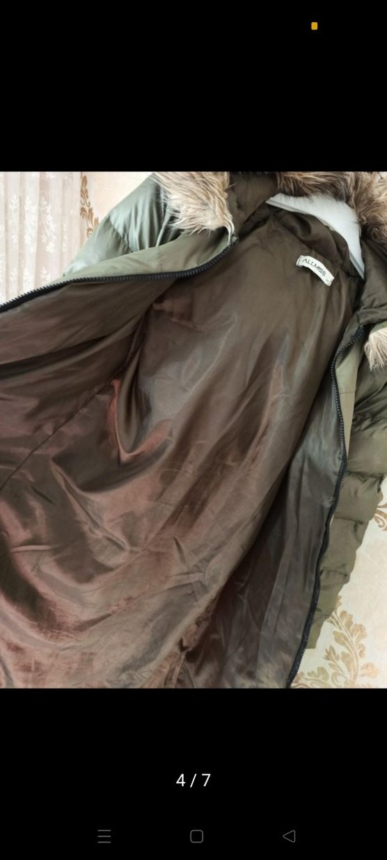 Kürk Detaylı Uzun haki Kadın Kışlık Mont - Görsel 4