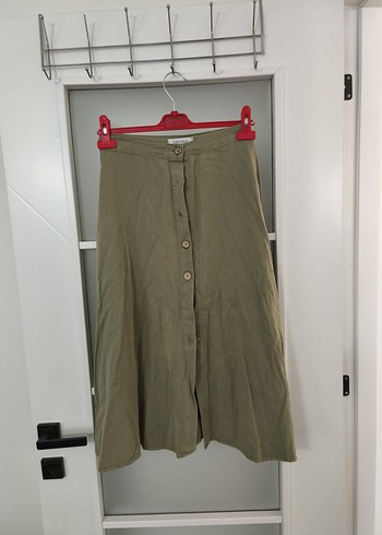 Barrels and Oil Kadın Haki Keten etek - Görsel 2