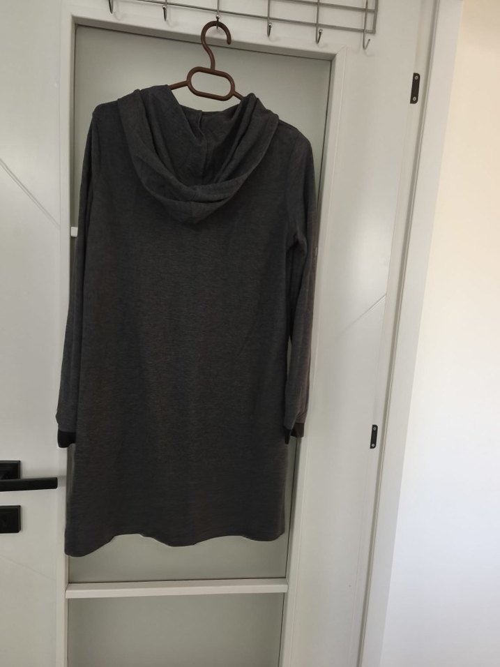 Gri Midi Kapüşonlu Kadın hırka - Görsel 2