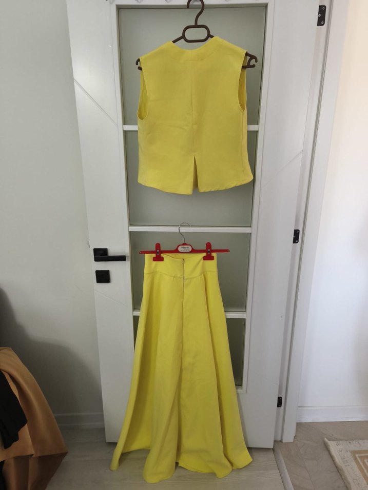 Sarı Uzun  Kadın takım etek yelek - Görsel 2