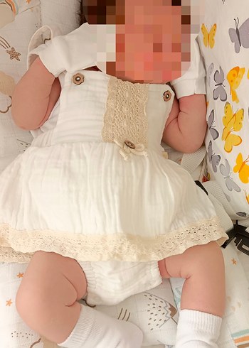 Diğer Kız Çocuk Beyaz Dantel Detaylı Bohem Elbise