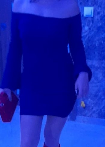 Kadın Lacivert Uzun Kollu Straplez Mini Elbise