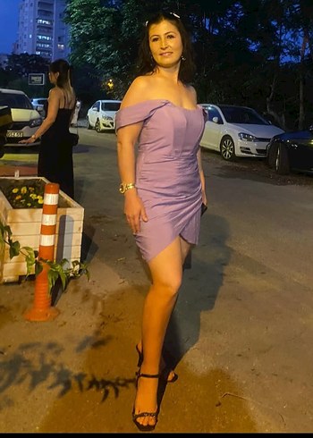 Mor Drapeli Straplez Mini Elbise