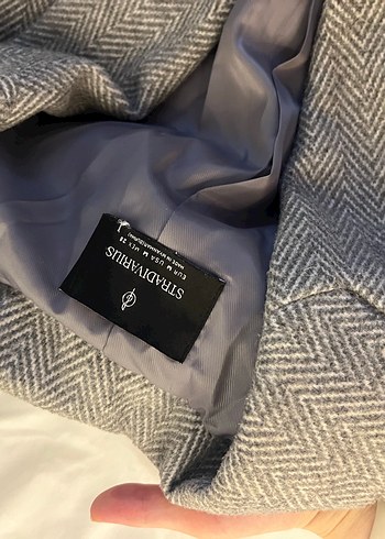 38 Beden Stradivarius Balıksırtı Desenli gri Oversize Kaban