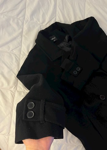 universal Beden Siyah Çift Düğmeli Oversize Kaban