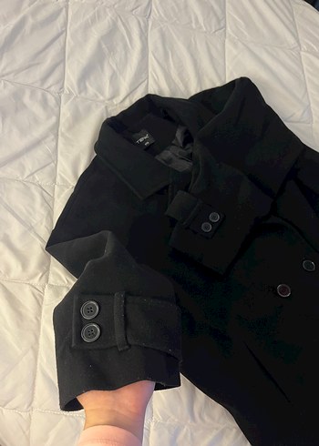 universal Beden siyah Renk Siyah Çift Düğmeli Oversize Kaban