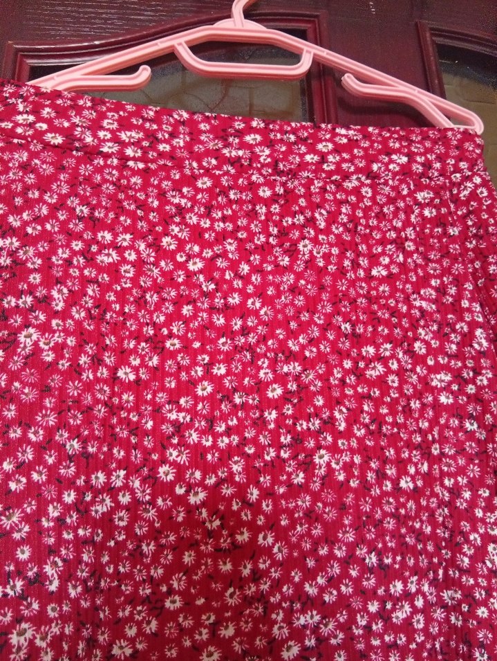 kırmızı çiçek Desenli Uzun Bohem Etek - Görsel 5