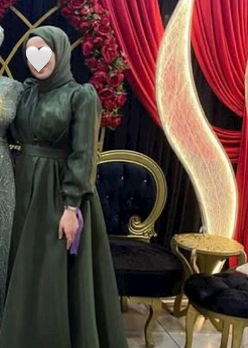 Uzun Kollu Yüksek Yakalı Khaki Uzun Elbise