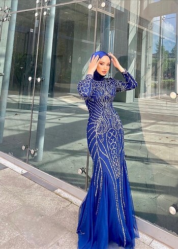 Lacivert taş işlemeli balık model tesettür abiye - Görsel 5