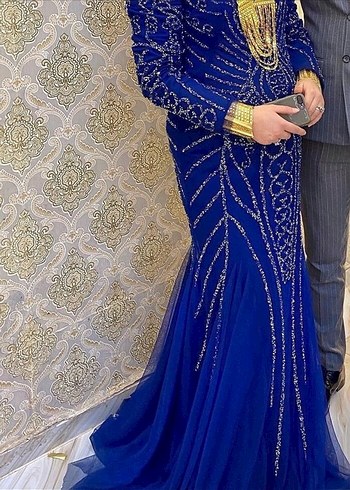 Lacivert taş işlemeli balık model tesettür abiye - Görsel 2