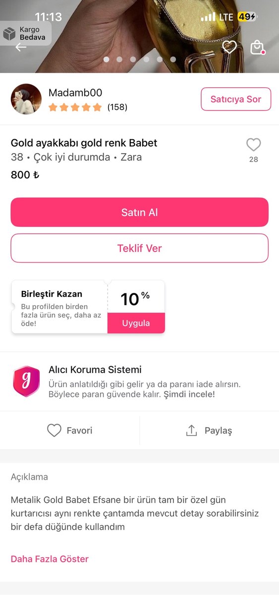 Gold kısa topuklu babet - Görsel 5