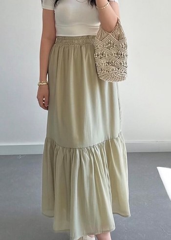 Modal kumaş tensel Çağla yeşili etek - Görsel 4