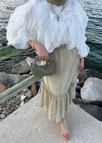 Modal kumaş tensel Çağla yeşili etek - Görsel 3