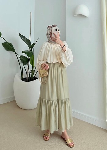 Modal kumaş tensel Çağla yeşili etek - Görsel 2