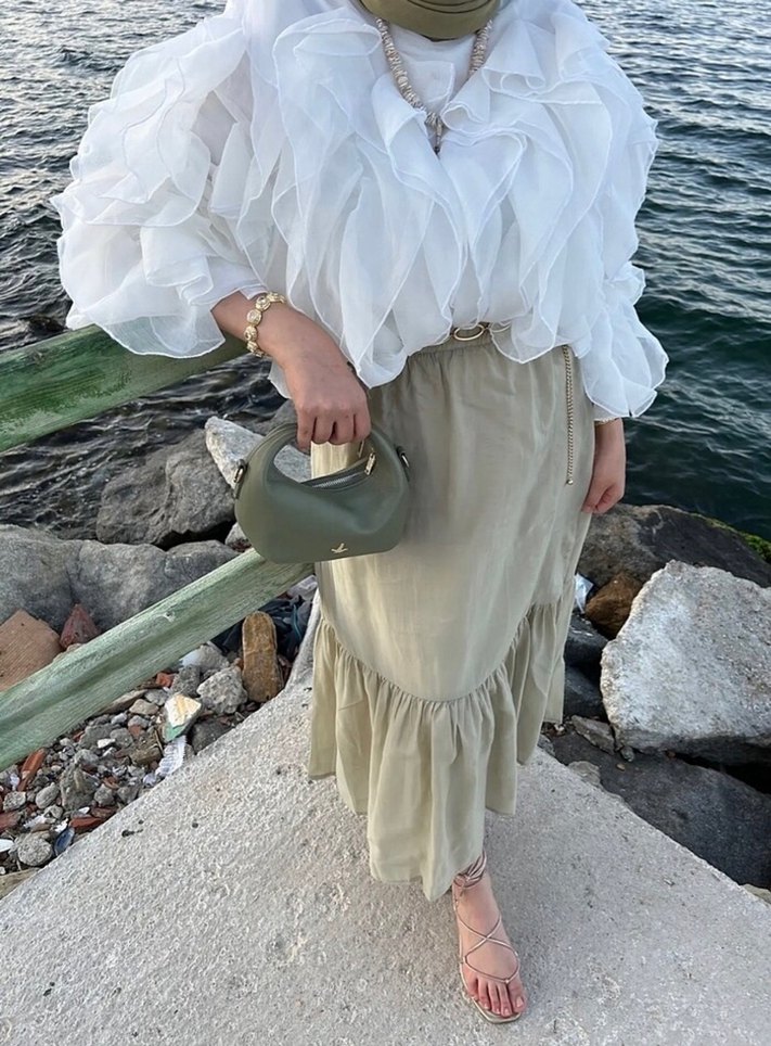 Modal kumaş tensel Çağla yeşili etek - Görsel 3