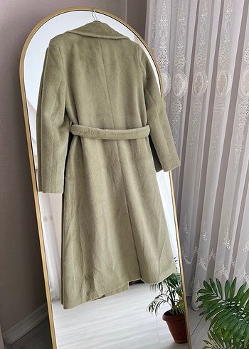 Soft yeşil Kaşmir Kaşe Uzun Kemerli Kadın Kaban - Görsel 3