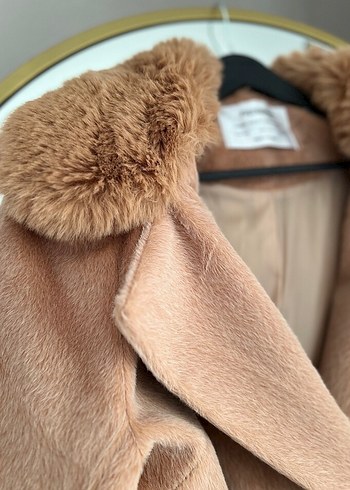 Yakası kürklü Kaşmir Kaşe Uzun Kadın Kaban - Görsel 4